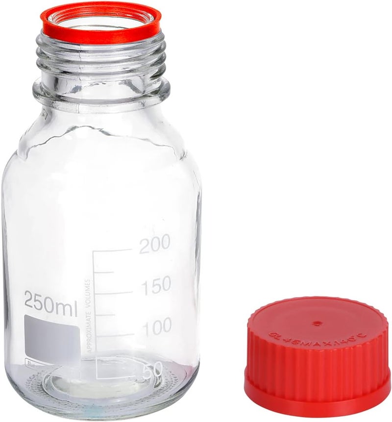 Pastein 10 Pieces 250 mL Graduated Round Reagent Media Bottle Storage Glass Bottle with GL45 Red Screw Cap - Image 5
